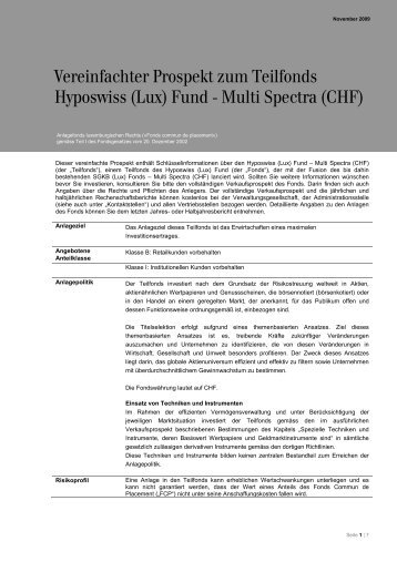 Vereinfachter Prospekt zum Teilfonds ... - Hyposwiss Privatbank AG