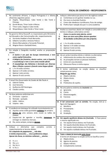 prova aplicada (fiscal de comércio – recepcionista) - Moura Melo