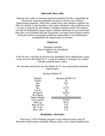 Subwoofer Bass reflex Sistemas bass reflex se ... - Som ao Vivo