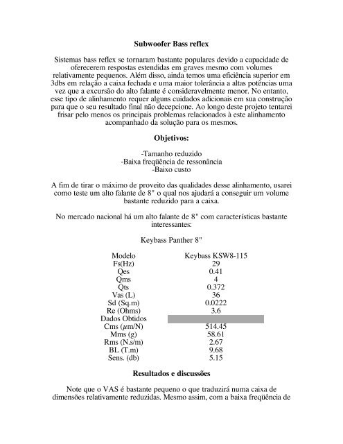 Subwoofer Bass reflex Sistemas bass reflex se ... - Som ao Vivo