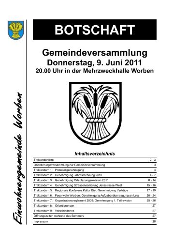 Botschaft zur Gemeindeversammlung vom 9 ... - Gemeinde Worben