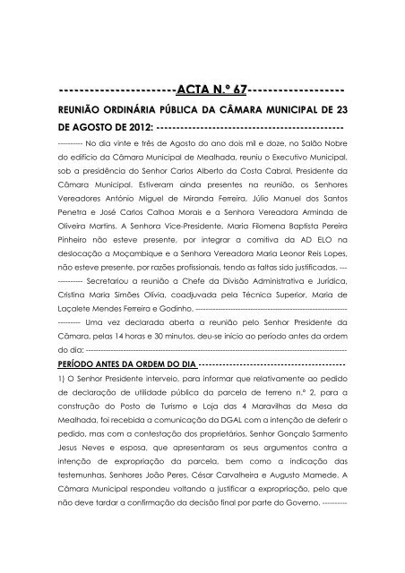 Acta n.º 67 - Câmara Municipal de Mealhada