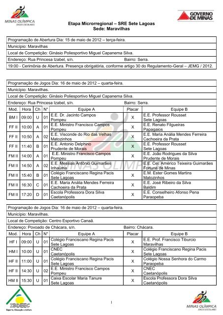 JEMG – Jogos Escolares de Minas Gerais  Site dos Jogos Escolares do Estado  de Minas Gerais