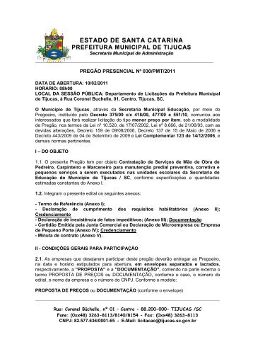 ESTADO DE SANTA CATARINA - Prefeitura Municipal de Tijucas