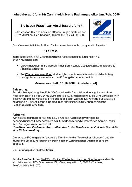 Anmeldung und Termin Prüfung 0109 ZBVMUC - ZBV München ...