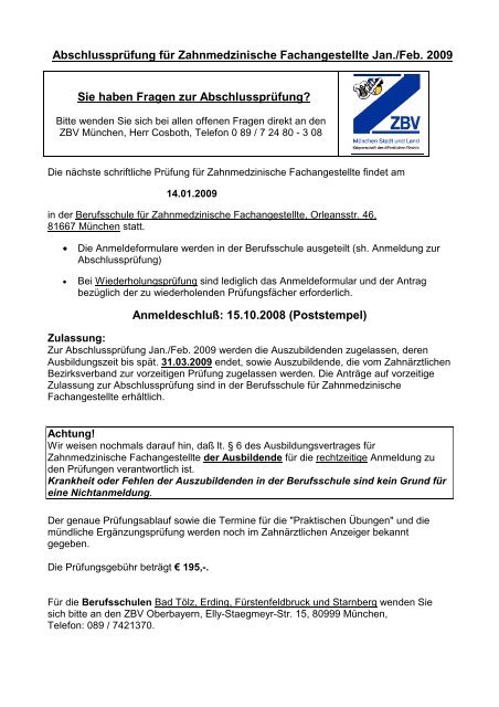 Anmeldung Und Termin Prufung 0109 Zbvmuc Zbv Munchen