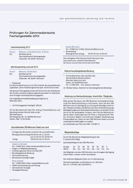 Zahnärztlicher Anzeiger Nr. 6 vom 11. März 2013 - ZBV München ...