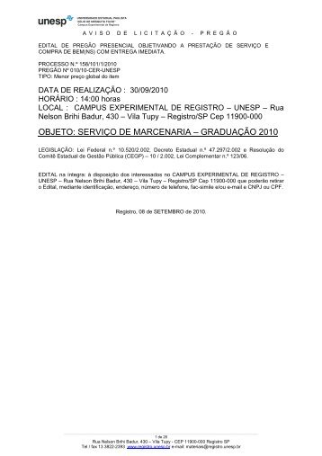 EDITAL DE PREGÃO - MARCENARIA - UNESP Registro