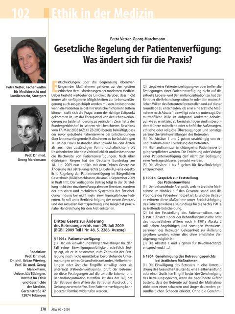 Vetter P, Marckmann G. Gesetzliche Regelung der Patientenverfügung