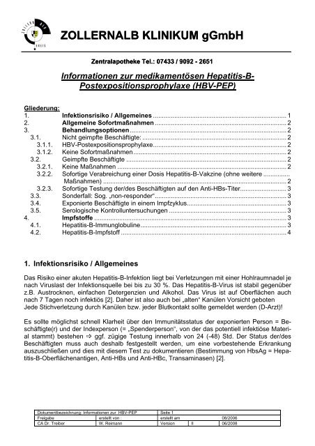 Postexpositionsprophylaxe (HBV-PEP) - Zollernalb Klinikum gGmbH