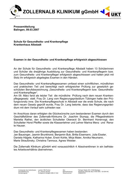 Krankenhaus Albstadt Friedrichstr Zollernalb Klinikum Ggmbh