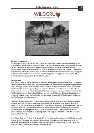 Ruaha Carnivore Project progress report â Jan 2012 - Zoo Augsburg