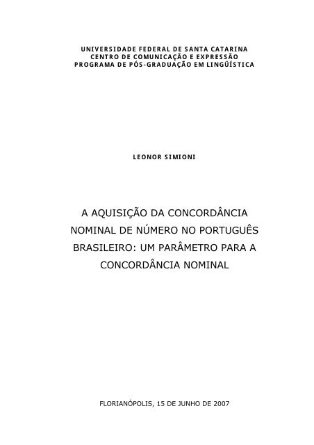 a aquisição da concordância nominal de número no ... - UFSC