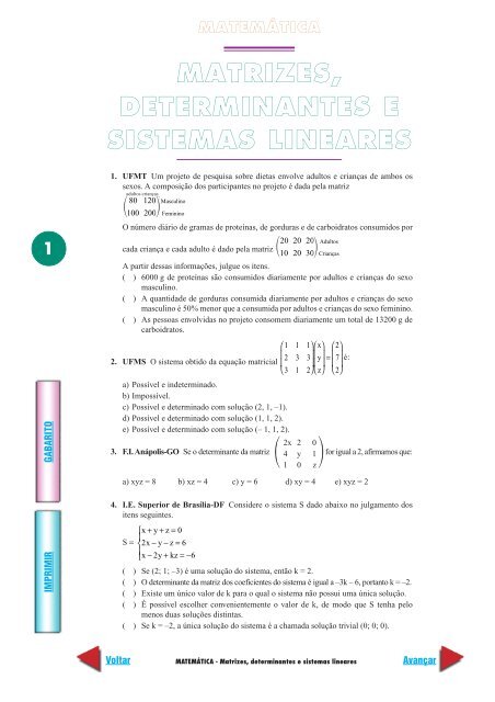 matrizes, determinantes e sistemas lineares - Matemática para ...