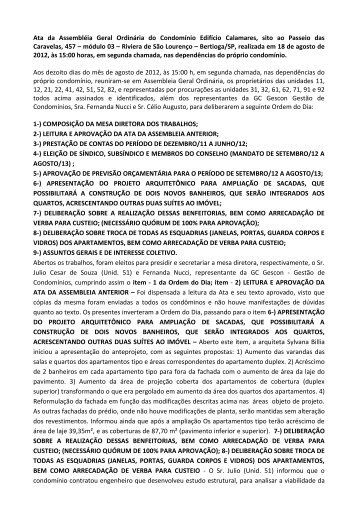 Ata da Assembléia Geral Ordinária do Condomínio ... - Gc Gescon