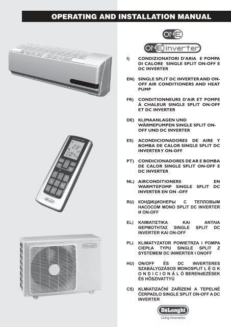 OPERATING AND INSTALLATION MANUAL - De Longhi Service