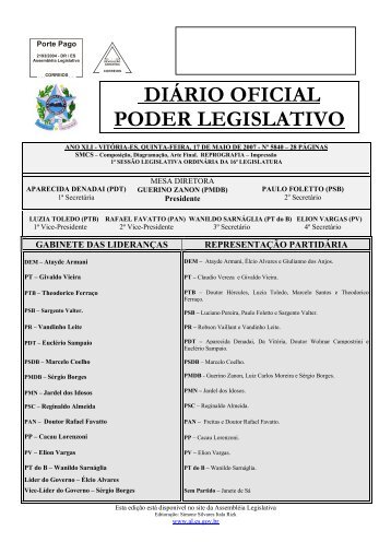 DIÁRIO OFICIAL PODER LEGISLATIVO - Assembléia Legislativa do ...