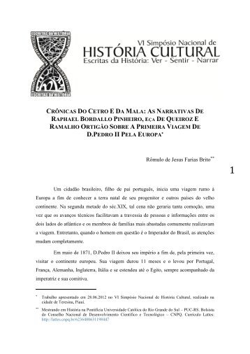 crônicas do cetro e da mala - GT Nacional de História Cultural