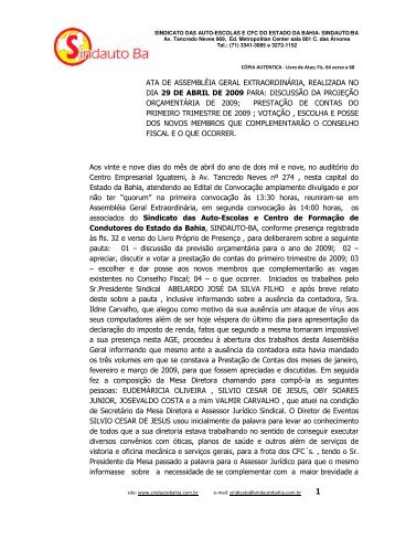 ATA DE ASSEMBLÉIA GERAL EXTRAORDINÁRIA ... - Sindauto Bahia