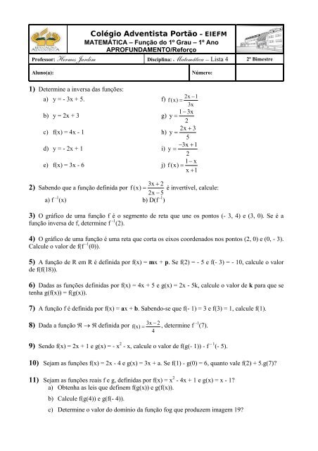 Colégio Adventista Portão – EIEFM Professor: Hermes Jardim ...