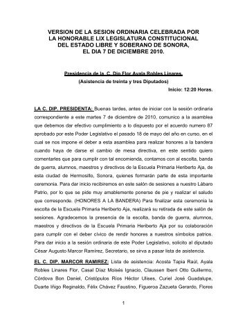 minuta - H. Congreso del Estado de Sonora