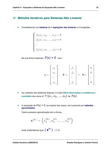 Equações e Sistemas de Equações Não Lineares