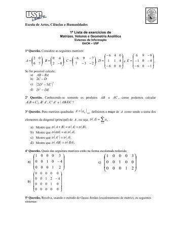 Primeira Lista de Cálculo I - EACH - USP