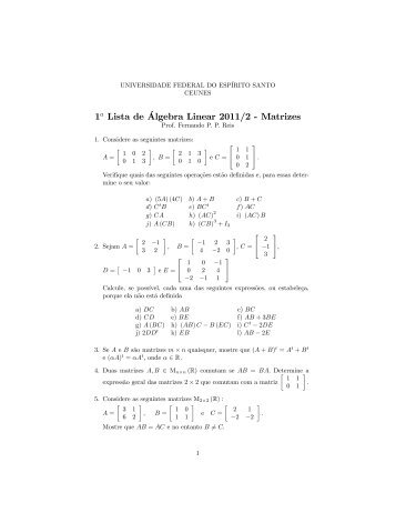 1ª lista de exercícios de Álgebra Linear.pdf - CEUNES