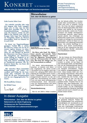 In dieser Ausgabe Börsenbaisse - WH&P Weibel, Hess & Partner AG