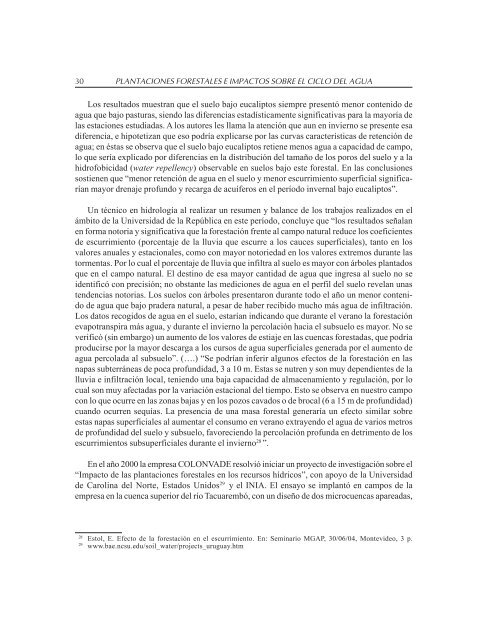 Plantaciones forestales e impactos sobre el ciclo del agua. Un ...