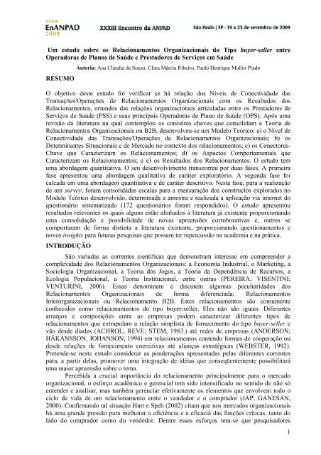 1 Um estudo sobre os Relacionamentos Organizacionais ... - Anpad