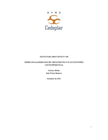 1 TEXTO PARA DISCUSSÃO N° 449 MODELOS ... - Cedeplar - UFMG