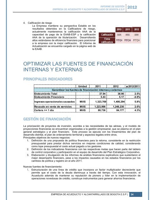 Ver informe de gestión 2012 - Acueducto de Bogotá