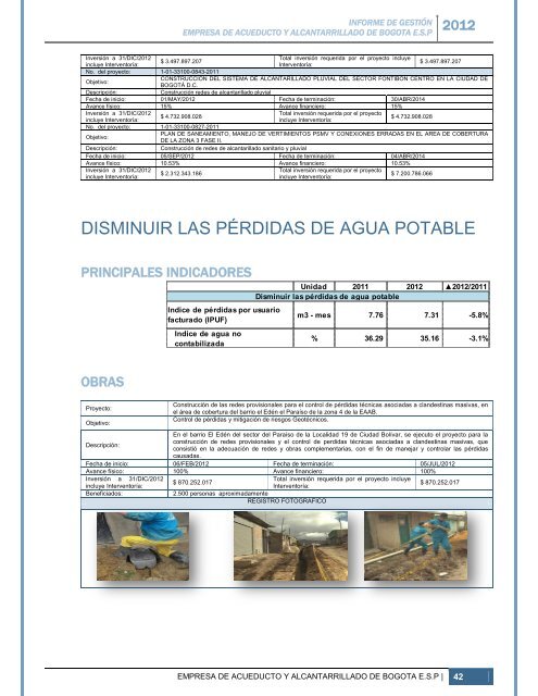 Ver informe de gestión 2012 - Acueducto de Bogotá