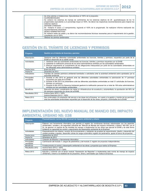 Ver informe de gestión 2012 - Acueducto de Bogotá