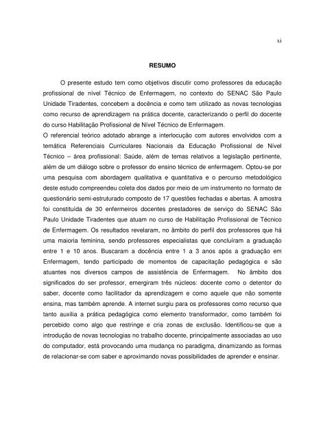 O professor do Ensino Técnico em enfermagem, a docência ... - Unicid