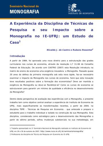 experiência da disciplina Técnica de Pesquisa - Nuca - UFRJ