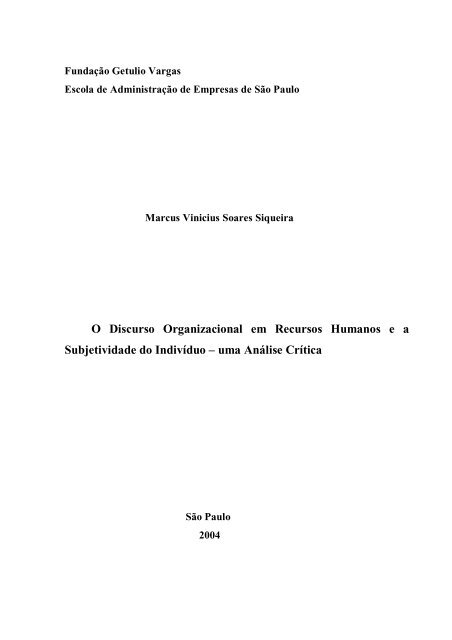 O Discurso Organizacional em Recursos Humanos ea - Sistema de ...