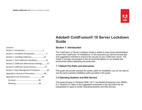 Adobe® ColdFusion® 10 Server Lockdown Guide