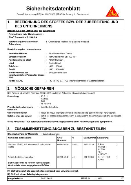 Sika Trennmittel 815 Quick - Sika Deutschland GmbH