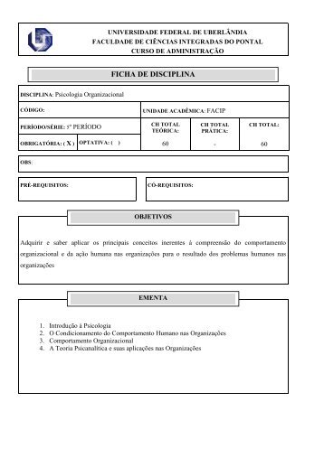 Psicologia Organizacional - UFU / FACIP - Universidade Federal de ...