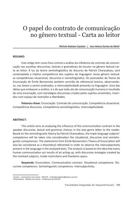 O papel do contrato de comunicação no gênero textual ... - Faccat