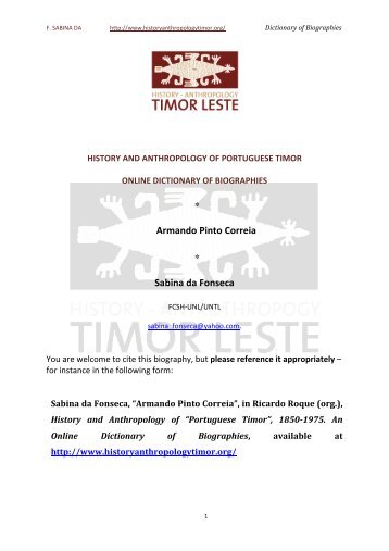 CORRÊA, Armando Pinto - Timor Leste – History Anthropology