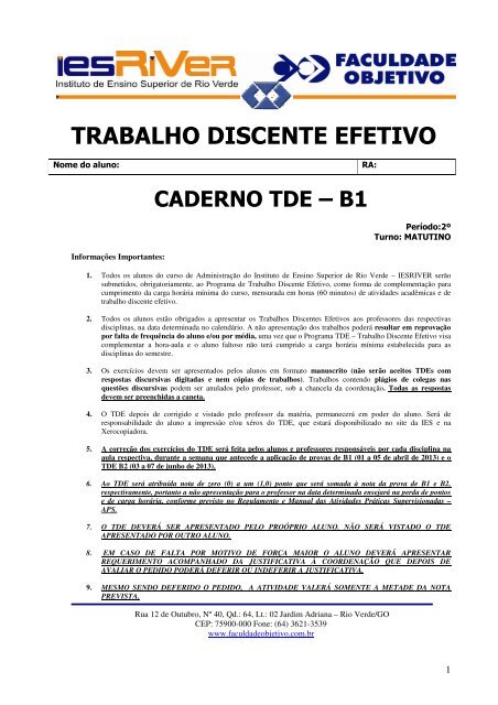 TRABALHO DISCENTE EFETIVO - Faculdade Objetivo