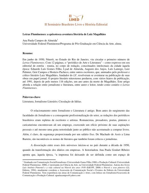 Sobre o jornal Letras Fluminenses - Seminário Brasileiro sobre ...