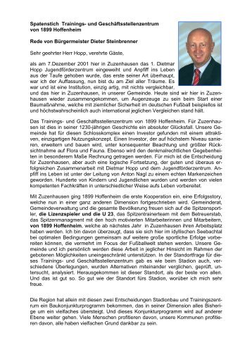 Rede von Bürgermeister Dieter Steinbrenner - Zuzenhausen