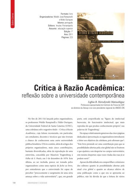 Revista Universidade e Sociedade - Andes-SN