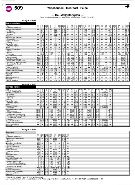 Wipshausen - Meerdorf - Peine --- Baustellenfahrplan ---