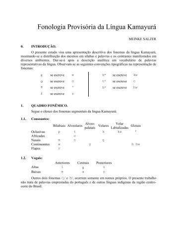 Fonologia Provisória da Língua Kamayurá