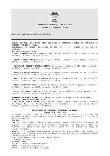 Atos Oficiais publicados em 25/08/2011 - Prefeitura de Vitória